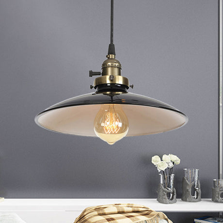 Vintage Farmhouse Pendant Light 1/2-Pack Saucer Style Adjustable Cord Black/Red Iron Finish