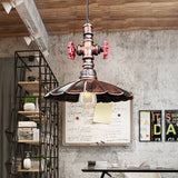 Rustic Brass Scalloped Ceiling Pendant Light With Pipe And Valve