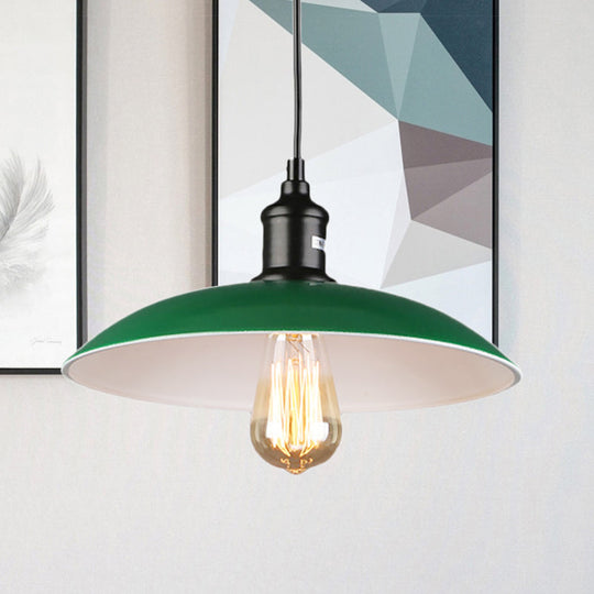 Green Metallic Vintage Pendant Light With Dome Shade - 14’/18’ Diameter