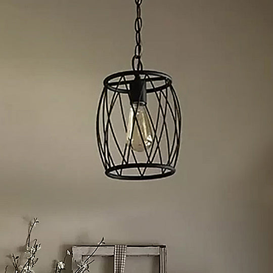 Industrial Black Wire Guard Pendant Lamp With Shade For Dining Room Lighting
