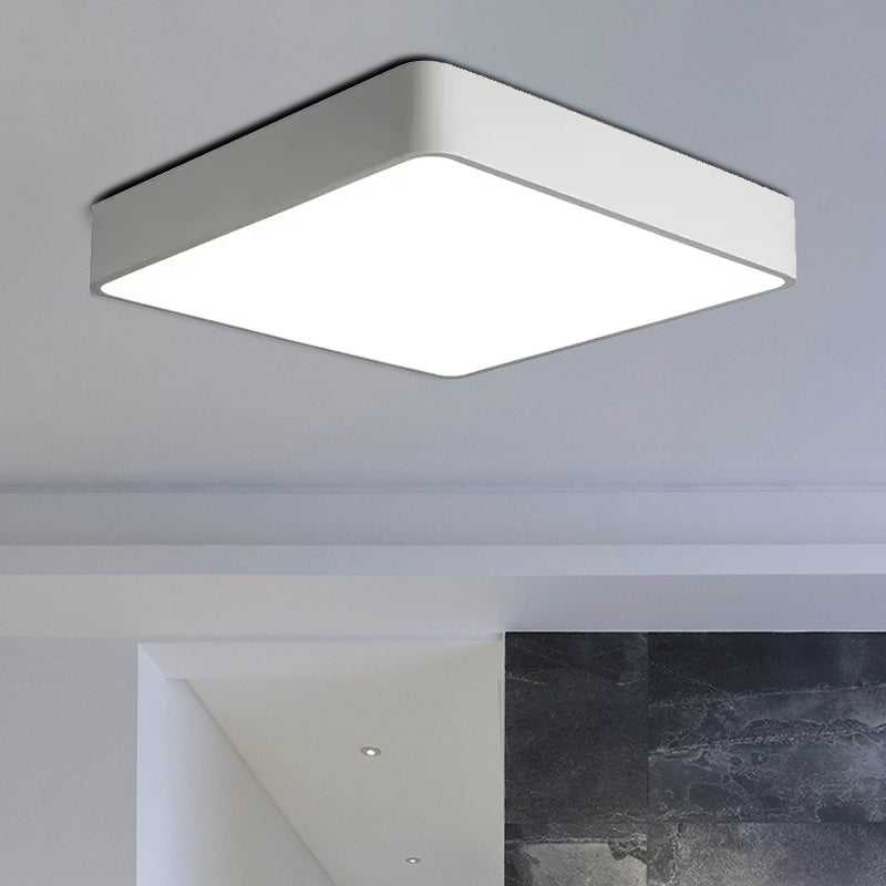 Modern Led Metal Flush Mount Light Fixture - White/Black Square 14’/18’/23.5’ Wide Living Room