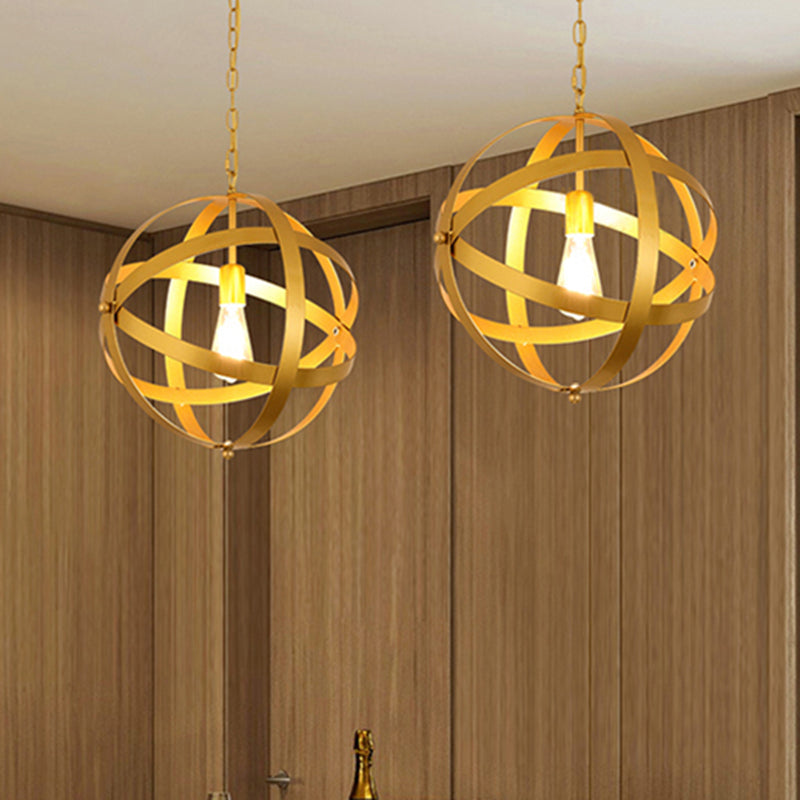 Industrial 1 Light Spherical Metal Pendant Lamp In Gold/Aged Silver - Ideal For Dining Tables &