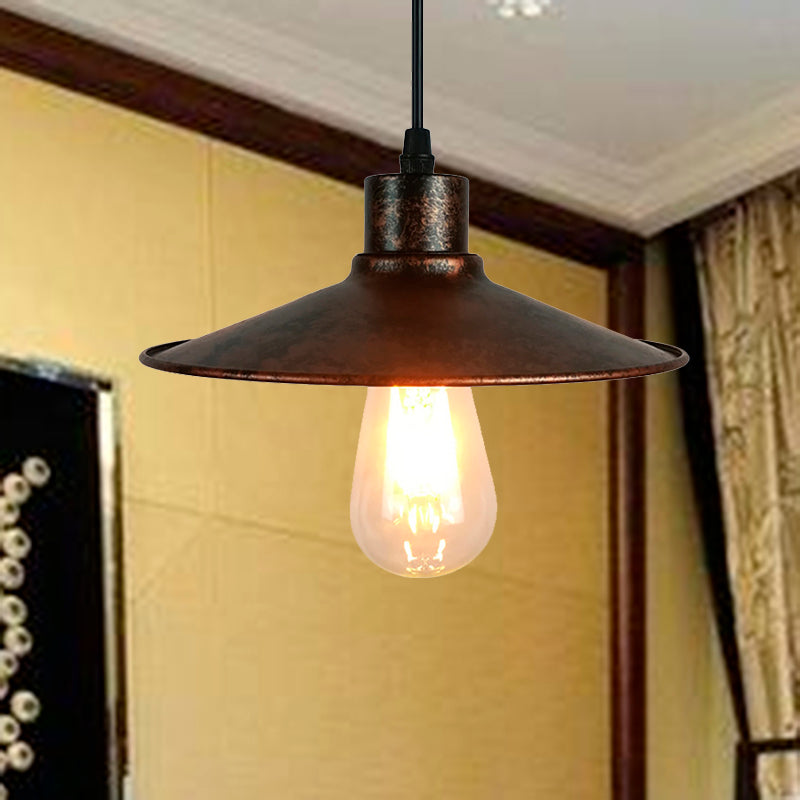 Industrial Iron Flared Shade Pendant Ceiling Light - Antique Brass/Rust Finish Ideal For Dining