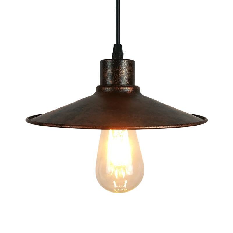 Industrial Iron Flared Shade Pendant Ceiling Light - Antique Brass/Rust Finish Ideal For Dining