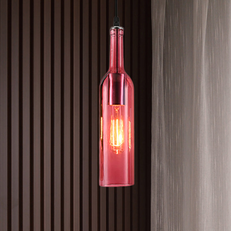 Vintage Industrial Glass Bottle Hanging Lamp - Blue/Brown With Adjustable Cord