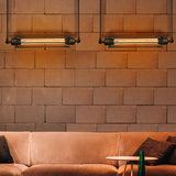 Retro Industrial Iron Hanging Light Fixture With Black Tube Cage Shade - 1 Pendant For Dining Room