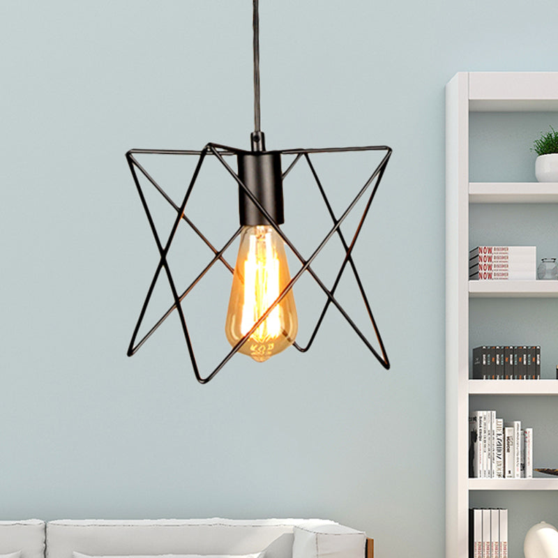 Industrial Geometric Ceiling Light With Open Cage Shade - 7’/10’ Wide Black