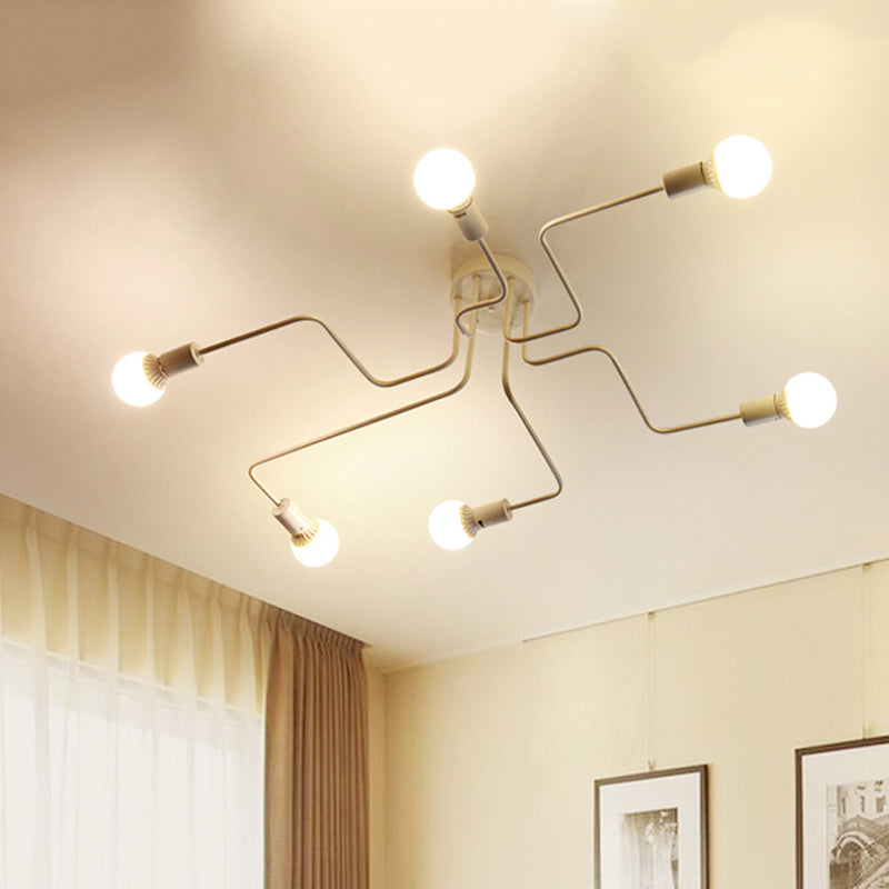 Vintage Metallic Semi Flush Light With Sputnik Design In Antique Brass/Black - Exposed Ceiling