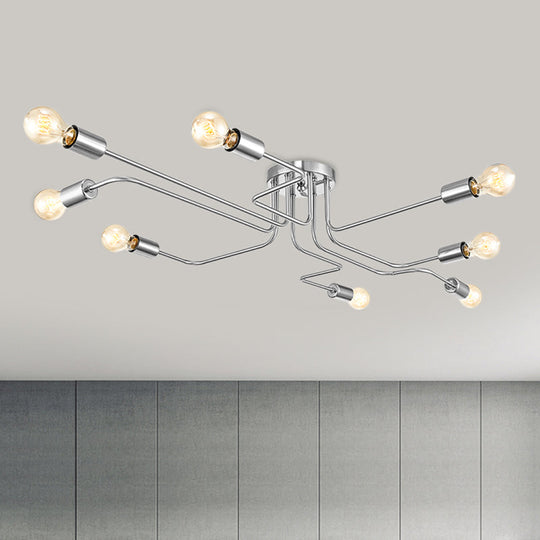 Vintage Metallic Semi Flush Light With Sputnik Design In Antique Brass/Black - Exposed Ceiling