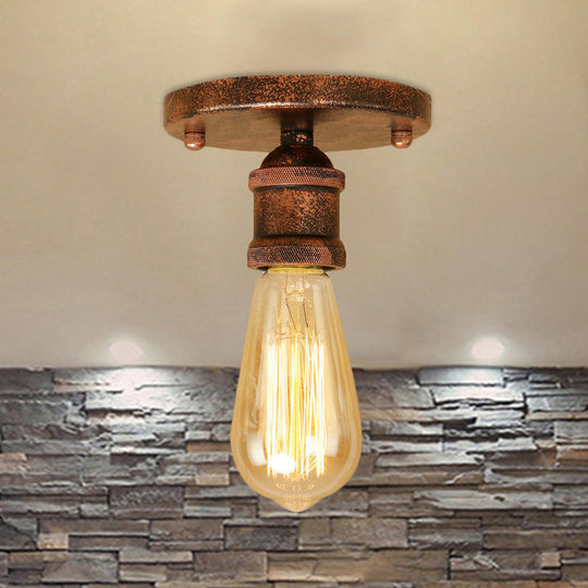 Retro Industrial Metal Black/Brass Finish Ceiling Lighting - Exposed Bulb Semi Flush Mount Light