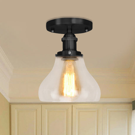 Farmhouse Cone Clear Glass Ceiling Lighting Fixture - Single Bulb Semi Flush Mount In