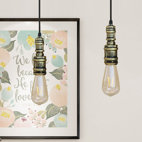 Rustic Style 1-Light Bare Bulb Hanging Light With Wrought Iron Ceiling Fixture - Ideal For Bathrooms