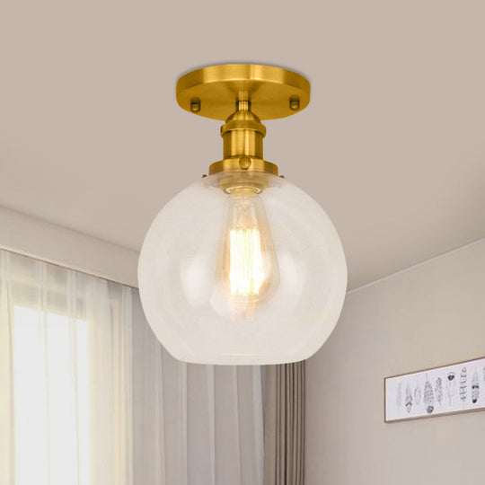 Industrial Clear Glass Spherical Balcony Ceiling Light Fixture – Black/Brass/Copper Brass