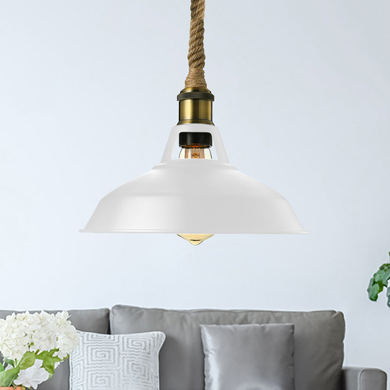 Industrial Metal Pendant Lamp: Barn-Style Shade 1 Light Black/White Ceiling Fixture With Hanging