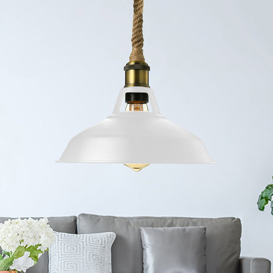 Industrial Metal Pendant Lamp: Barn-Style Shade 1 Light Black/White Ceiling Fixture With Hanging