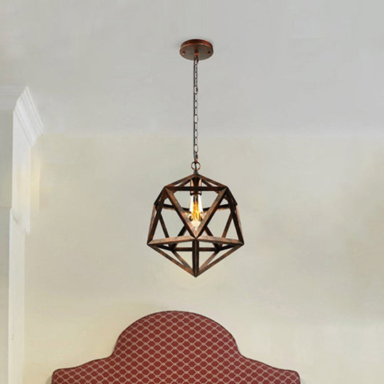 Industrial Geometric Metal Pendant Light 14’ / 18’ Dia 1 Bulb Black/Rust - Perfect For Dining