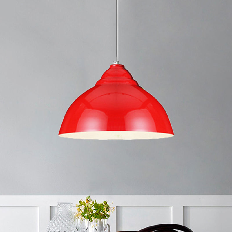 Yellow/White Metal Industrial Pendant Lamp With Domed Shade - Stylish Kitchen Ceiling Fixture