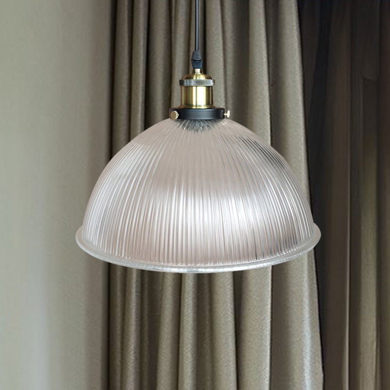 Hanging Ceiling Light With Dome Prismatic Glass - Industrial Pendant Lighting For Living Room