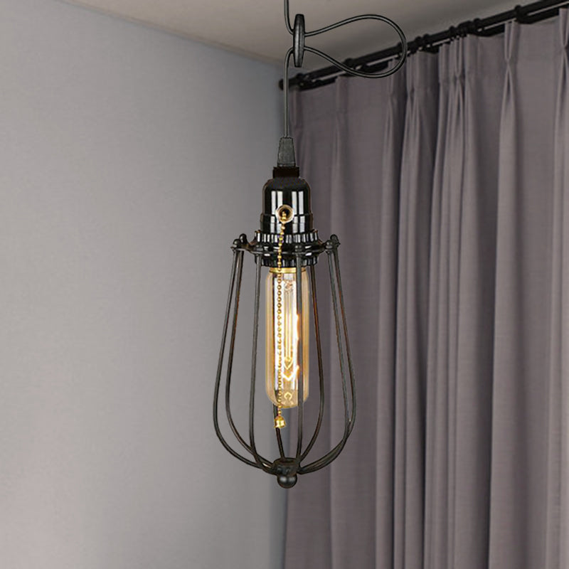 Industrial Metal Black Bulb Pendant Light With Height Adjustment And Wire Guard