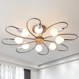 Metal Swirl Industrial Semi Flush Mount Lighting In Grey/Green - 3/6 Lights For Living Room Ceiling