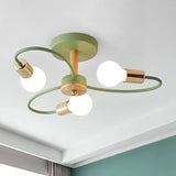 Metal Swirl Industrial Semi Flush Mount Lighting In Grey/Green - 3/6 Lights For Living Room Ceiling