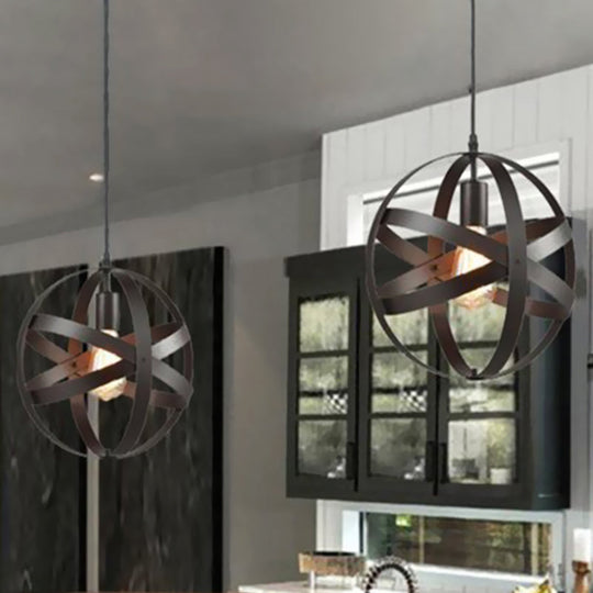 Modern Metal Hanging Light With Black Wire Frame For Living Room