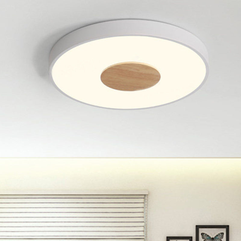 Nordic Iron Round Flush Mount Ceiling Light - 1 Head Pink/Blue/White Lighting Fixture For Bedroom