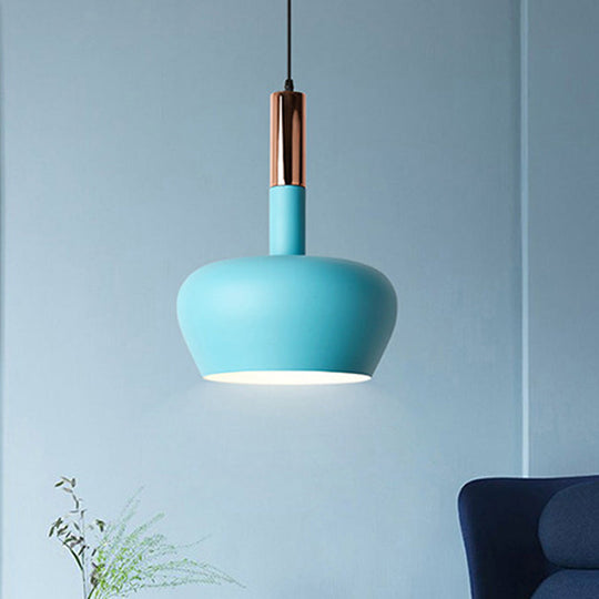 Modern Hanging Wine Glass Pendant Light - 1 Blue/Pink/Yellow Suspension