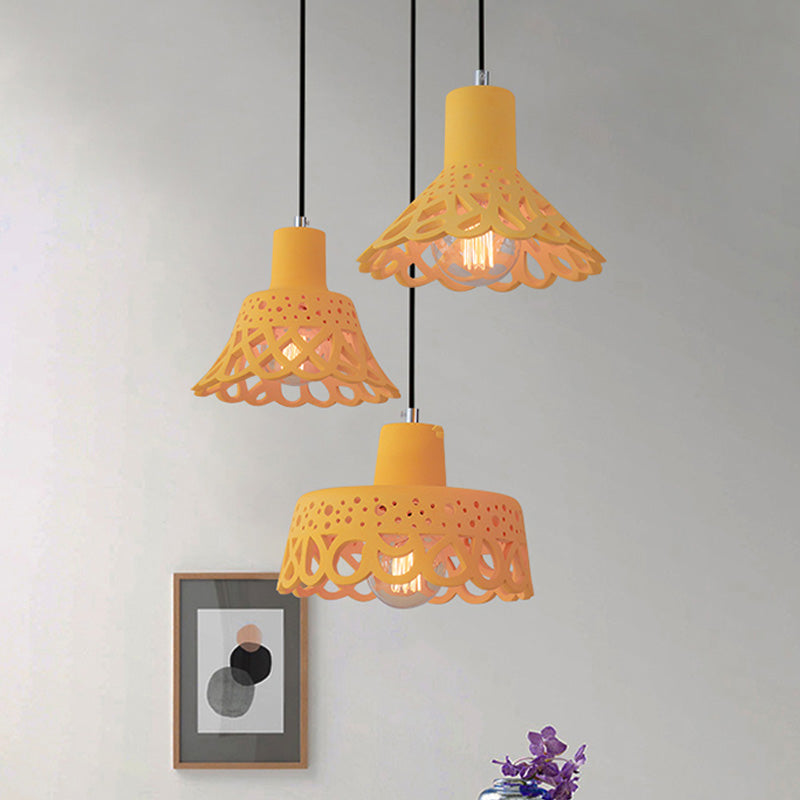 Nordic Style Concrete Pendant Lighting: Etched 1-Light Grey/White/Yellow Hanging Light With