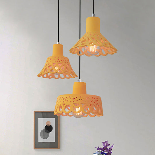 Nordic Style Concrete Pendant Lighting: Etched 1-Light Grey/White/Yellow Hanging Light With