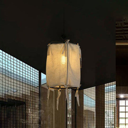 Modern Fabric Lantern Pendant Light For Restaurant - 1 White 3 Width Options