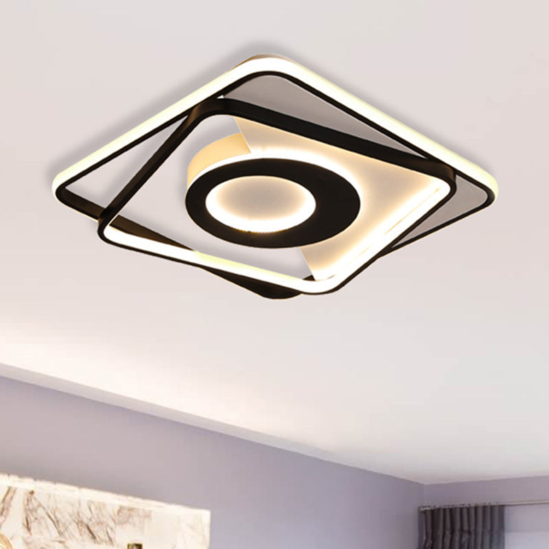 Contemporary Black/White Square Flushmount Led Ceiling Light For Bedroom - Sizes: 16’ 19.5’ 23.5