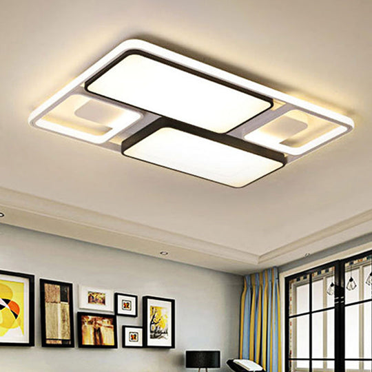 Contemporary Led Flush Mount Ceiling Light In Black/White 19.5’/45’ Wide