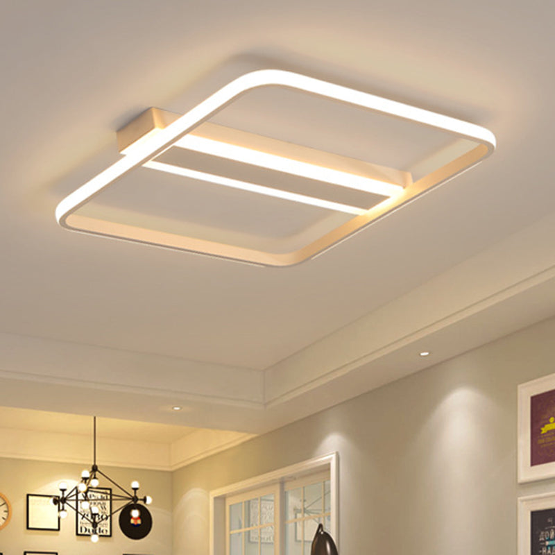 Squared Flushmount Metal Led Ceiling Light – Minimalist Warm/White
