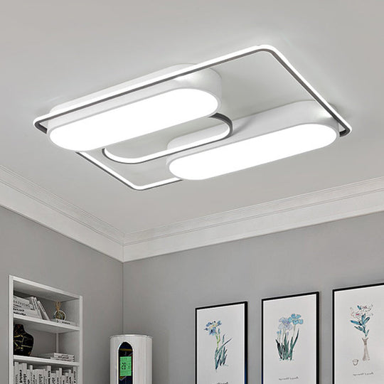 White Rectangular Flush Ceiling Light - 37.5 X 40 Modern Metal Flushmount Lighting With Acrylic