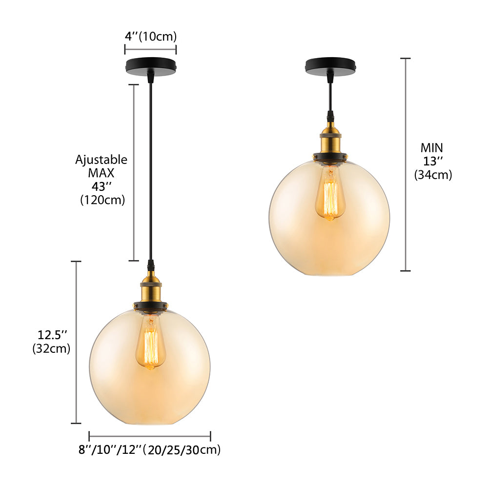 Industrial Single Light Globe Pendant - Clear Glass Hanging Lamp In Grey/Brown (8’/10’/12’ Wide)