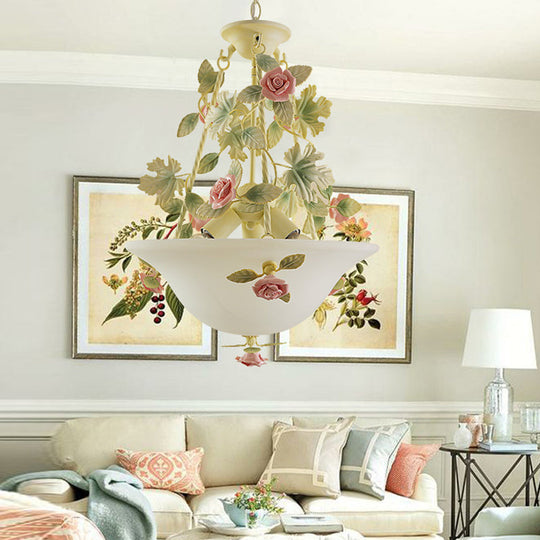 White Glass Led Flower Chandelier - 3 Bulbs | Perfect For Living Room Décor