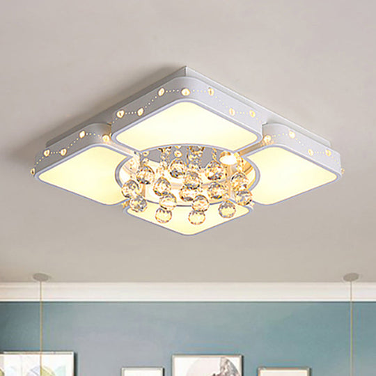 Modern Metal Led Flushmount Lamp With Crystal Ball - White Ceiling Light Fixture