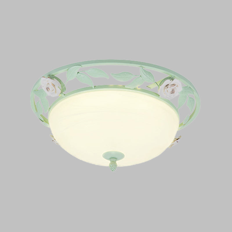 15’/19’ Korean Flower Metal Bowl Ceiling Light - 1 Head Flush Mount Fixture In Pink/Blue/Green