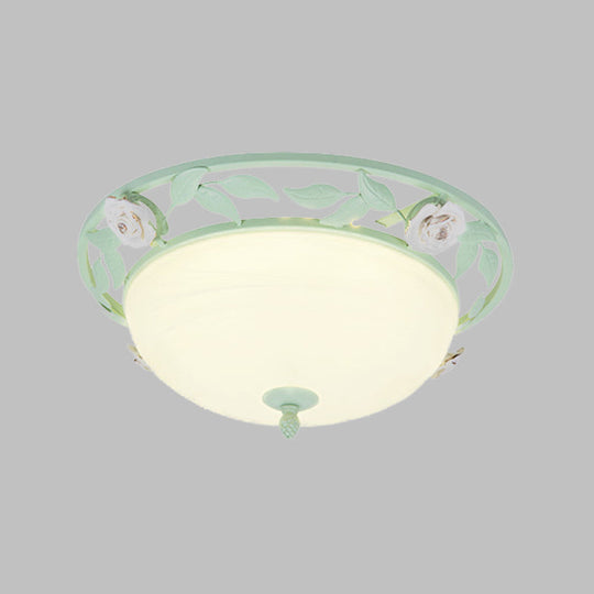 15’/19’ Korean Flower Metal Bowl Ceiling Light - 1 Head Flush Mount Fixture In Pink/Blue/Green