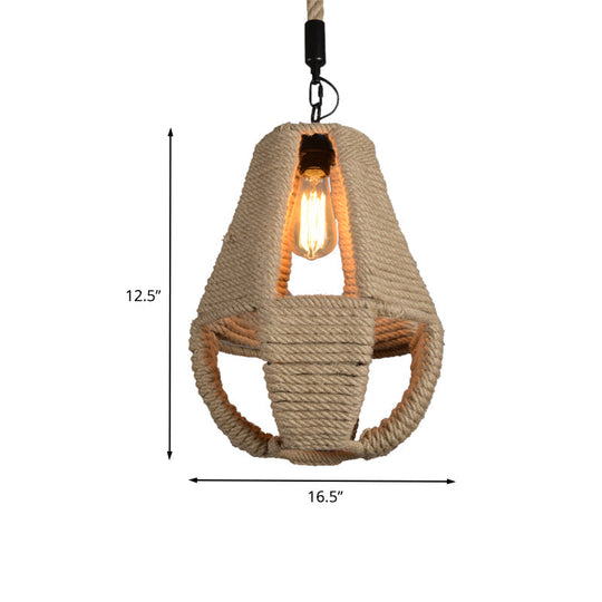 Pear Shape Pendant Light With Industrial Beige Rope - Ideal For Coffee House