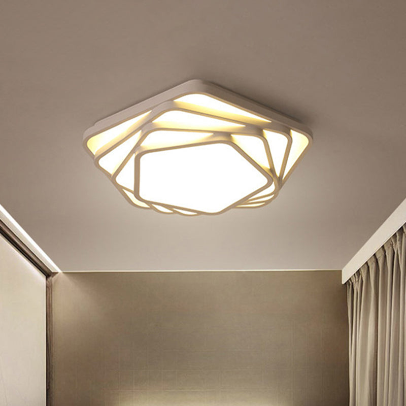 Contemporary Led Flush Ceiling Light - Pentagon Design In Warm/White For Bedroom Acrylic Diffuser