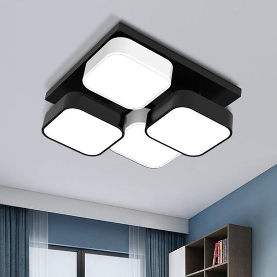 Modern Led Ceiling Mount Light - Square Kitchen Bedroom Lamp (4/6/9/12/16/20 Heads) In Black