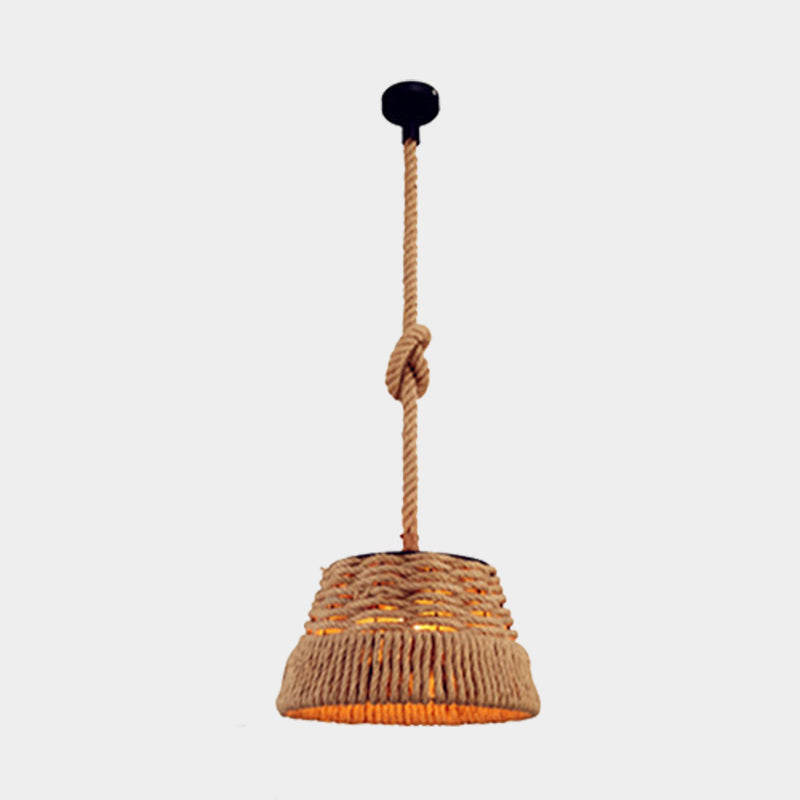 Hand Woven Industrial Tapered Hanging Light Kit - Unique 1 Head Rope Pendant Lamp For Restaurants