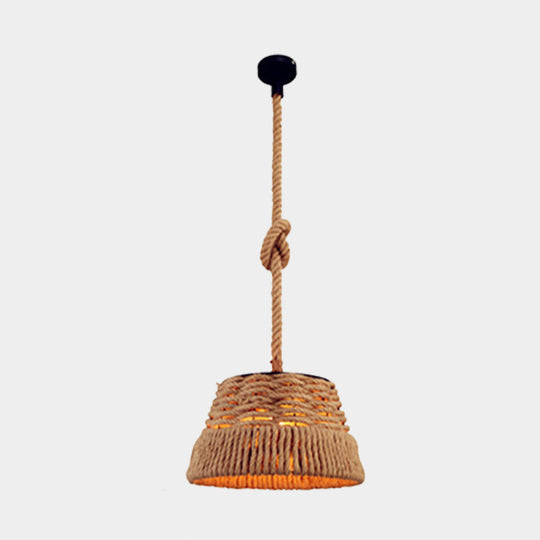 Hand Woven Industrial Tapered Hanging Light Kit - Unique 1 Head Rope Pendant Lamp For Restaurants