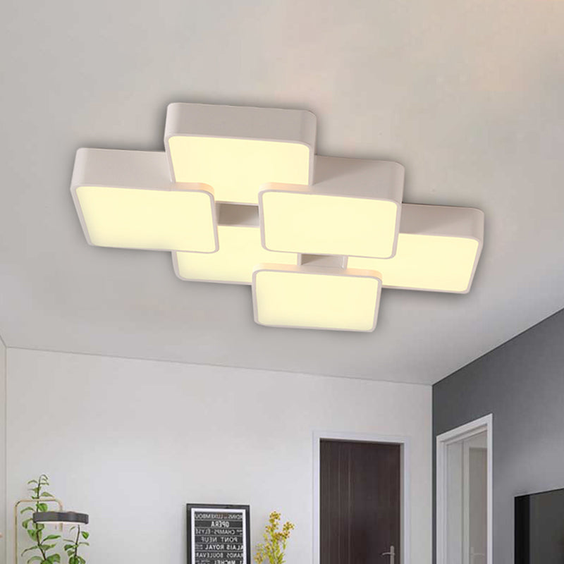 Modern Acrylic Flush Ceiling Light With Square Design - 4/6 Lights White Finish In Warm/White