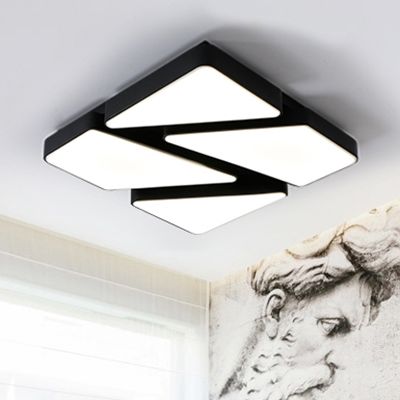 Modern Led Flush Mount Lighting: 25.5/37.5 W Acrylic Shade Black/White Square/Rectangular Ceiling
