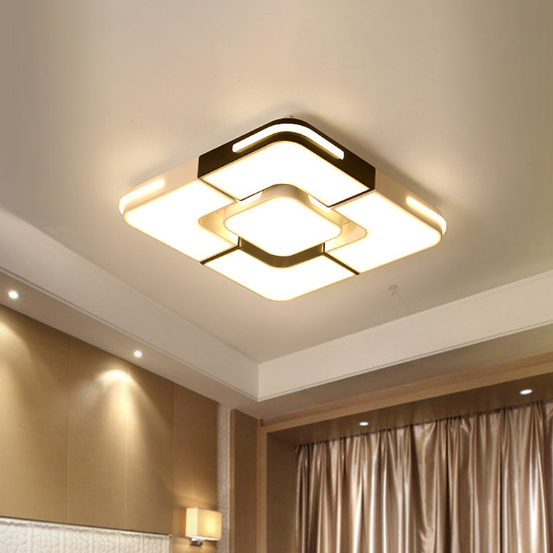 Contemporary White Led Flush Mount Ceiling Light Fixture - 19.5’/35.5’ Wide Acrylic Lamp For