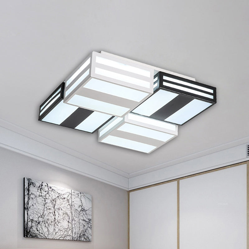 Modern Led Ceiling Lamp With Stripe Pattern In Warm/White Acrylic - Perfect For Bedroom Black/White