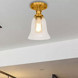 Industrial Flared Glass Semi Flush Mount Light With Clear Bulb In Black/Bronze/Copper
